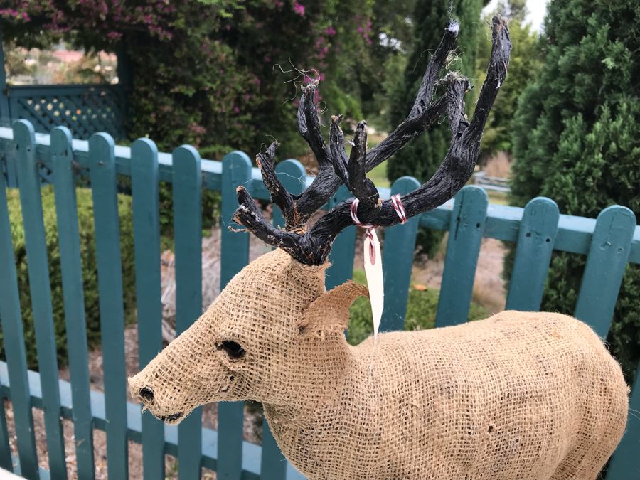 JUST ADDED - Vintage 16' Plastic Santa Claus With Pair Of Burlap Stag Reindeer Retails $250 [Photo 11]