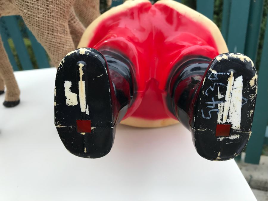 JUST ADDED - Vintage 16' Plastic Santa Claus With Pair Of Burlap Stag Reindeer Retails $250 [Photo 6]