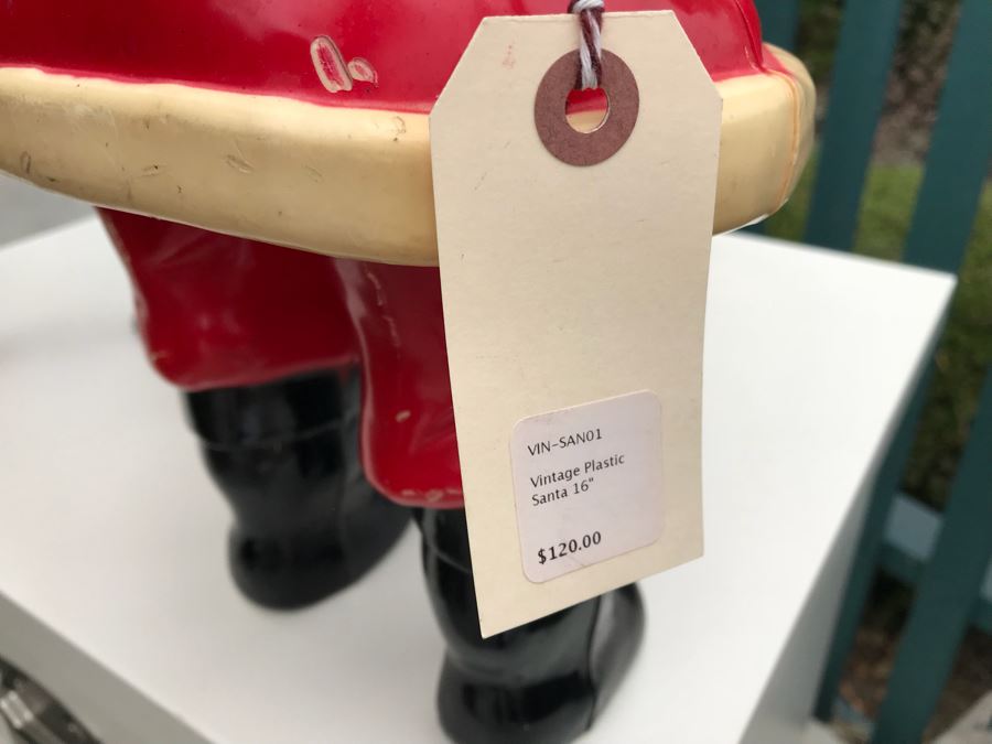 JUST ADDED - Vintage 16' Plastic Santa Claus With Pair Of Burlap Stag Reindeer Retails $250 [Photo 5]