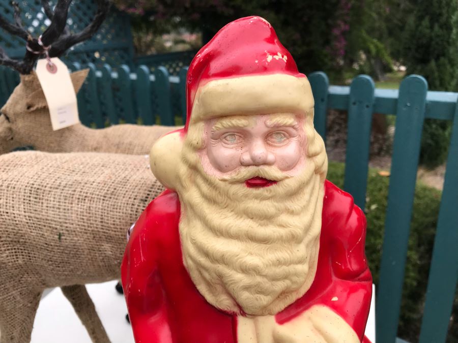 JUST ADDED - Vintage 16' Plastic Santa Claus With Pair Of Burlap Stag Reindeer Retails $250 [Photo 3]