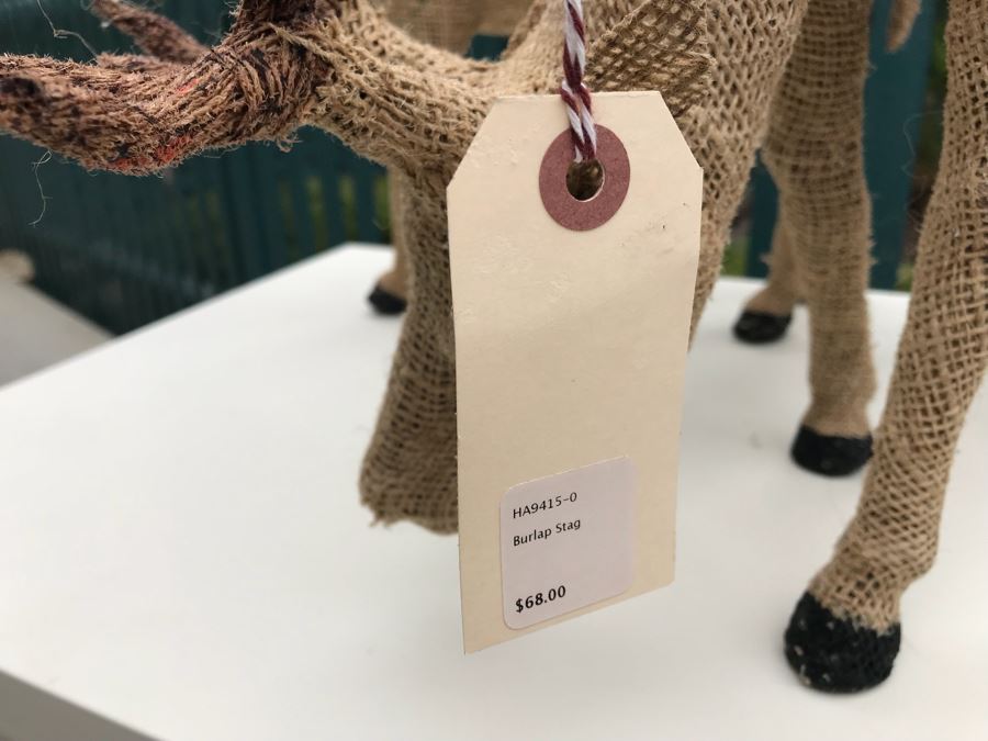 JUST ADDED - Vintage 16' Plastic Santa Claus With Pair Of Burlap Stag Reindeer Retails $250 [Photo 9]