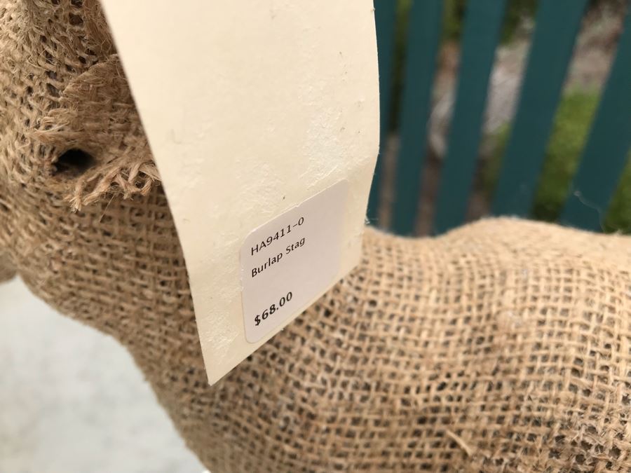 JUST ADDED - Vintage 16' Plastic Santa Claus With Pair Of Burlap Stag Reindeer Retails $250 [Photo 12]