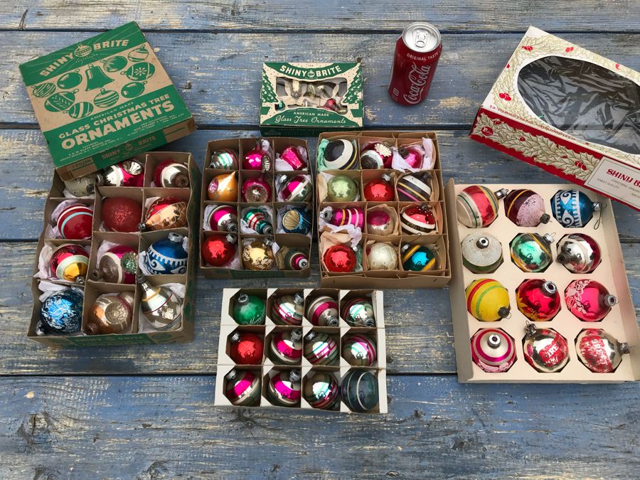 JUST ADDED - Vintage Glass Christmas Tree Ornaments With Some Boxes Mainly Shiny Brite