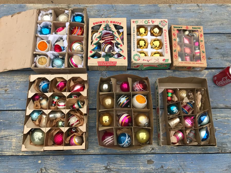 JUST ADDED - Vintage Glass Christmas Tree Ornaments With Some Boxes Mainly Shiny Brite