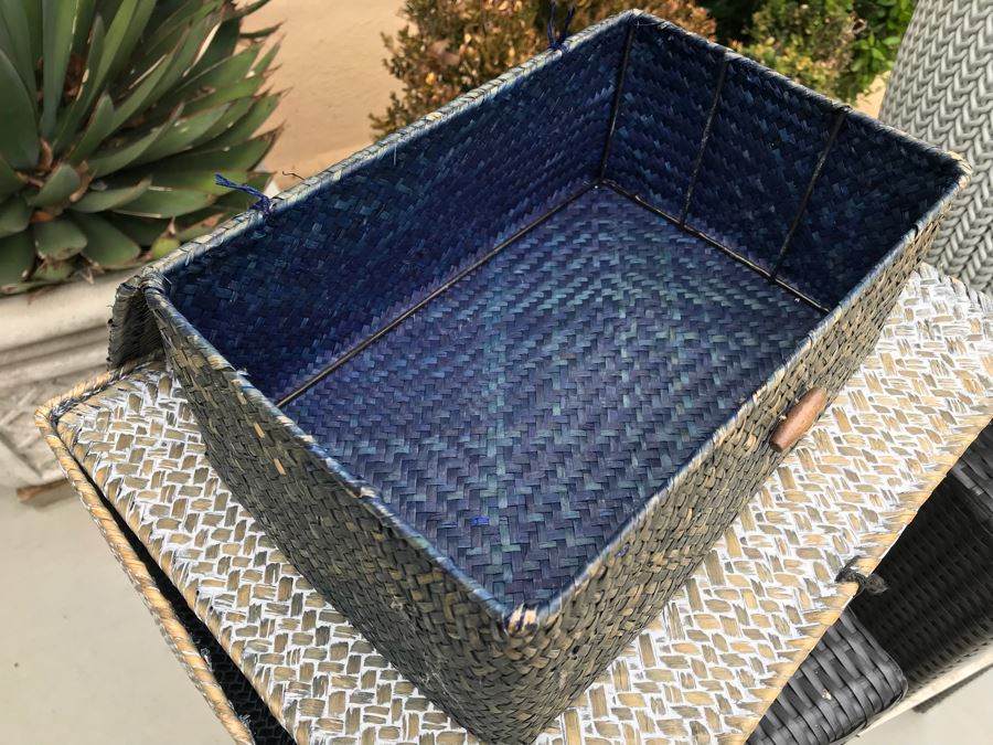 Pair Of Harmonia Living Woven Vinyl Bar Stools, White Round Plastic Side Table And Pair Of Woven Baskets [Photo 8]
