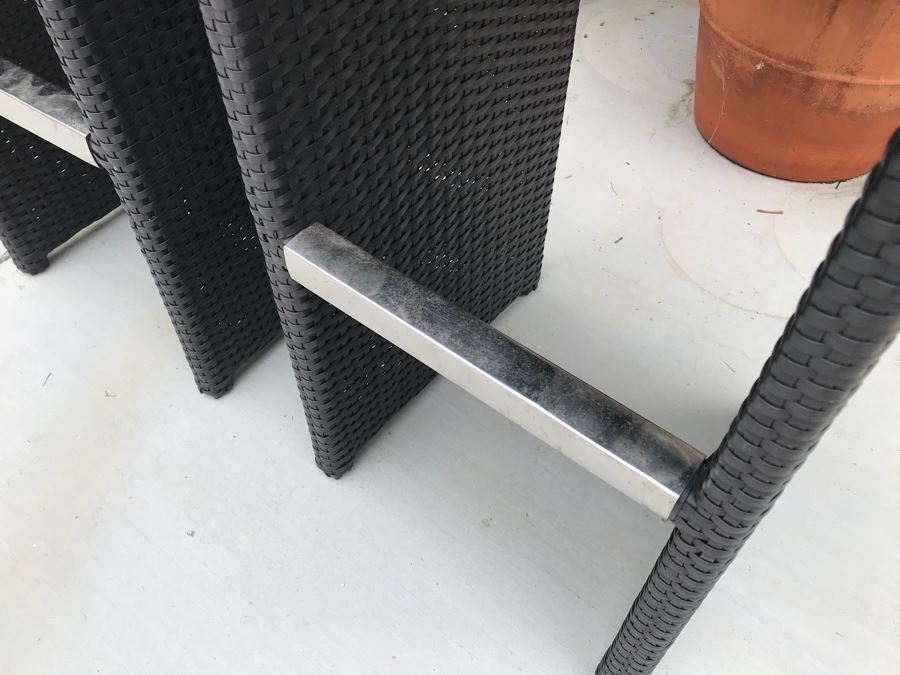 Pair Of Harmonia Living Woven Vinyl Bar Stools, White Round Plastic Side Table And Pair Of Woven Baskets [Photo 10]