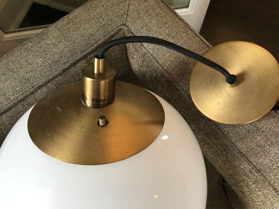 JUST ADDED - White Glass Globe Brass Pendant Light Fixture [Photo 6]