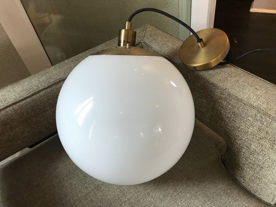 JUST ADDED - White Glass Globe Brass Pendant Light Fixture [Photo 8]