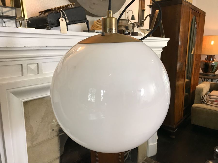 JUST ADDED - White Glass Globe Brass Pendant Light Fixture [Photo 3]
