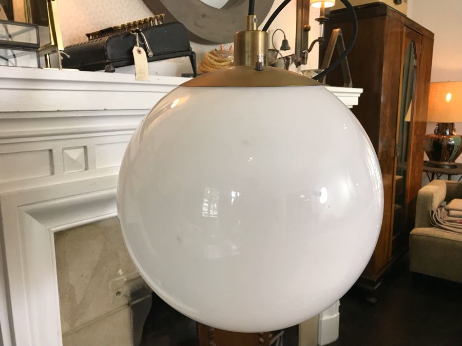 JUST ADDED - White Glass Globe Brass Pendant Light Fixture [Photo 2]