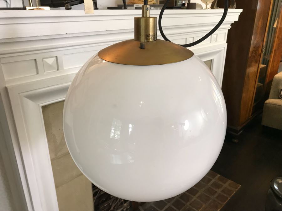 JUST ADDED - White Glass Globe Brass Pendant Light Fixture [Photo 4]