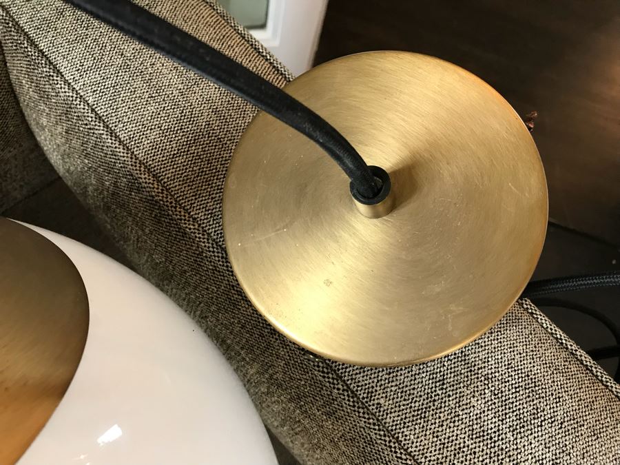 JUST ADDED - White Glass Globe Brass Pendant Light Fixture [Photo 7]