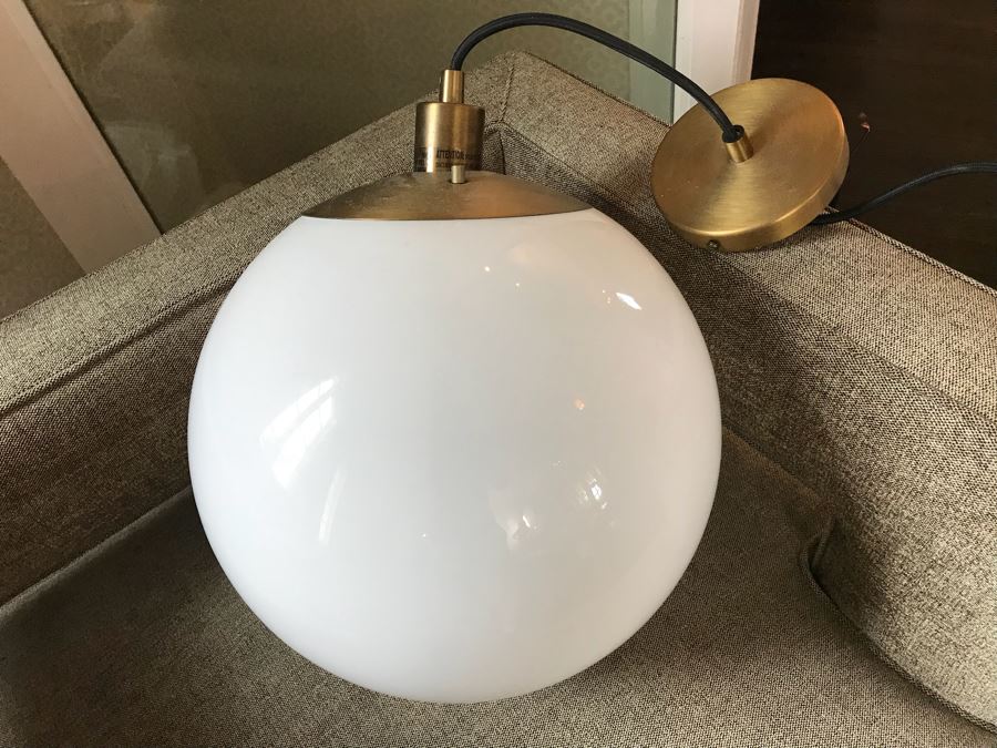 JUST ADDED - White Glass Globe Brass Pendant Light Fixture [Photo 5]