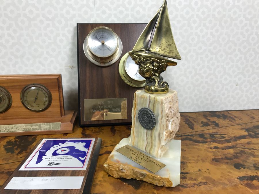 JUST ADDED - Collection Of Various Sailing Trophies (2) With Barometer And Thermometer [Photo 3]