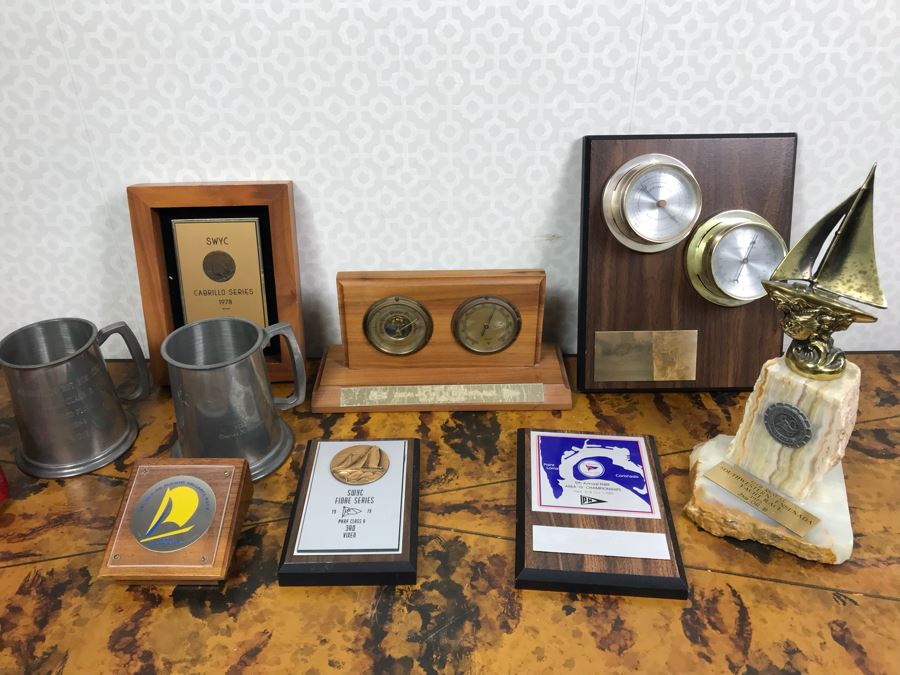 JUST ADDED - Collection Of Various Sailing Trophies (2) With Barometer And Thermometer [Photo 2]