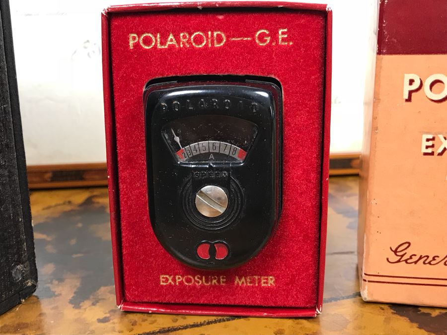 JUST ADDED - Vintage Polaroid G.E. Exposure Light Meter With Box, Vintage Kodak No. 2-C Brownie Camera Model A And Antique 1919 Framed Italian Hand Signed Document In Vintage Wooden Inlay Frame [Photo 3]
