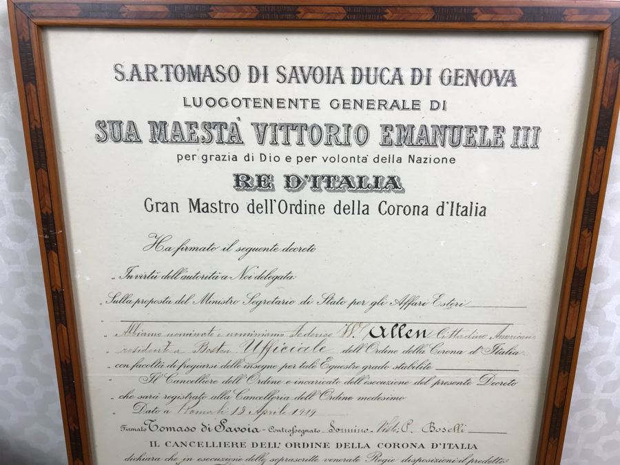 JUST ADDED - Vintage Polaroid G.E. Exposure Light Meter With Box, Vintage Kodak No. 2-C Brownie Camera Model A And Antique 1919 Framed Italian Hand Signed Document In Vintage Wooden Inlay Frame [Photo 7]