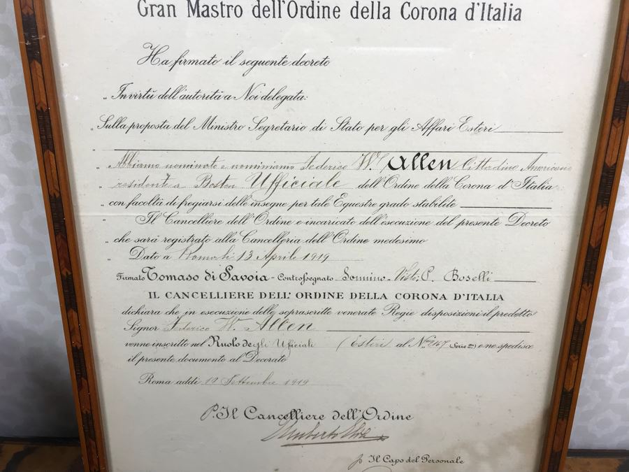 JUST ADDED - Vintage Polaroid G.E. Exposure Light Meter With Box, Vintage Kodak No. 2-C Brownie Camera Model A And Antique 1919 Framed Italian Hand Signed Document In Vintage Wooden Inlay Frame [Photo 8]