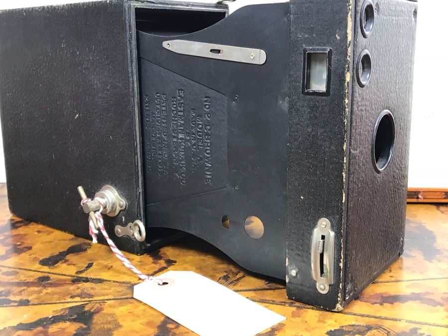 JUST ADDED - Vintage Polaroid G.E. Exposure Light Meter With Box, Vintage Kodak No. 2-C Brownie Camera Model A And Antique 1919 Framed Italian Hand Signed Document In Vintage Wooden Inlay Frame [Photo 4]