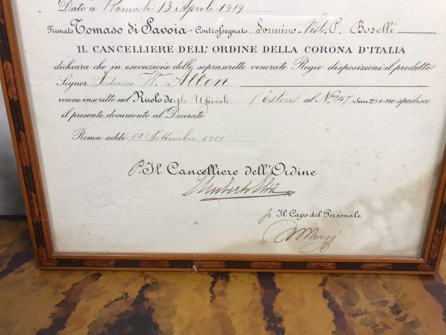 JUST ADDED - Vintage Polaroid G.E. Exposure Light Meter With Box, Vintage Kodak No. 2-C Brownie Camera Model A And Antique 1919 Framed Italian Hand Signed Document In Vintage Wooden Inlay Frame [Photo 9]