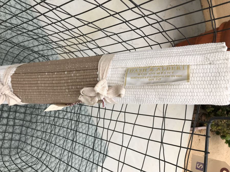 JUST ADDED - Wire Metal Industrial Basket, NEW Dash & Albert Rug Company 2' X 3' Handwoven Polypropylene UV Rug And NEW Rope Mat [Photo 6]