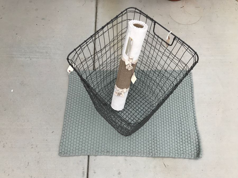 JUST ADDED - Wire Metal Industrial Basket, NEW Dash & Albert Rug Company 2' X 3' Handwoven Polypropylene UV Rug And NEW Rope Mat [Photo 2]