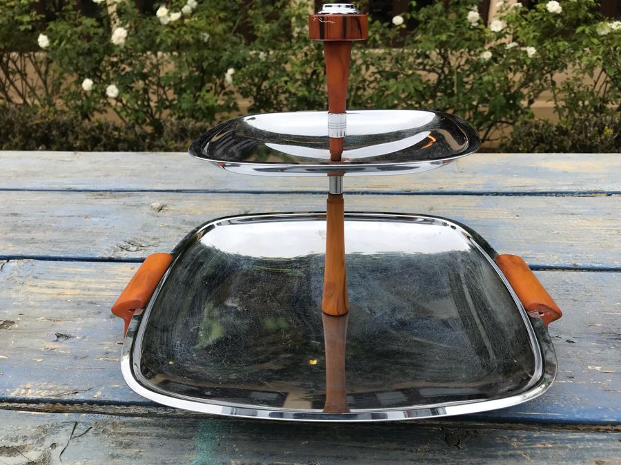 JUST ADDED - Vintage Chrome 2-Tier Stand With Bakelite Handles [Photo 3]