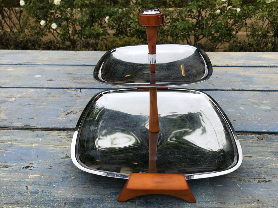 JUST ADDED - Vintage Chrome 2-Tier Stand With Bakelite Handles [Photo 6]