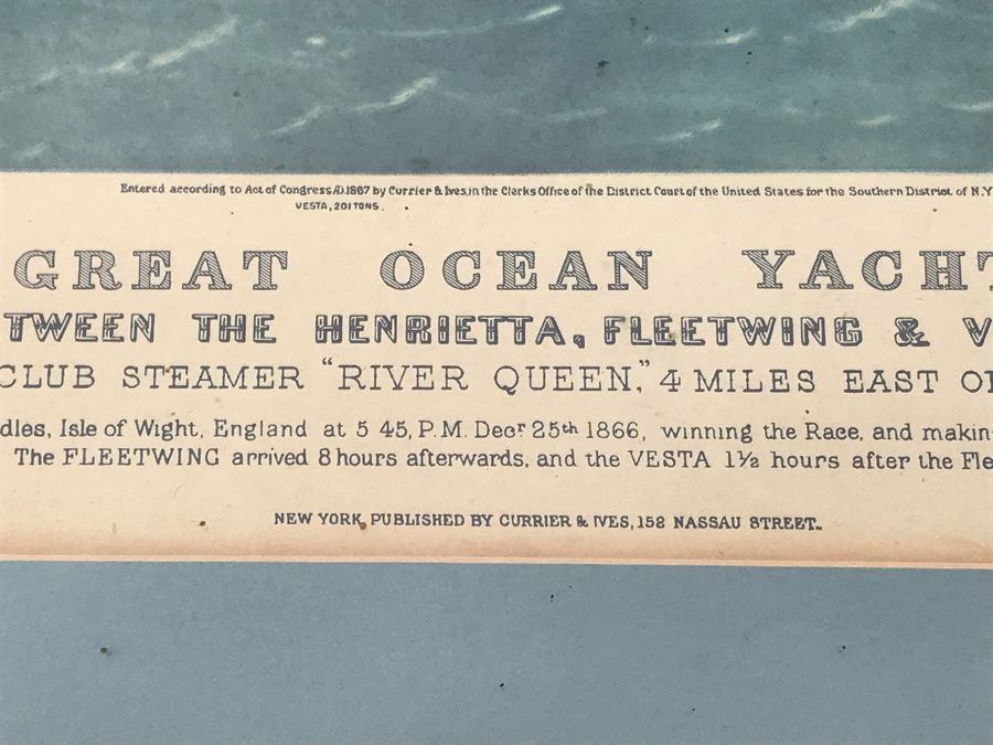 JUST ADDED - Vintage Framed Currier & Ives Print 'The Great Ocean Yacht Race.' 21' X 17' [Photo 6]