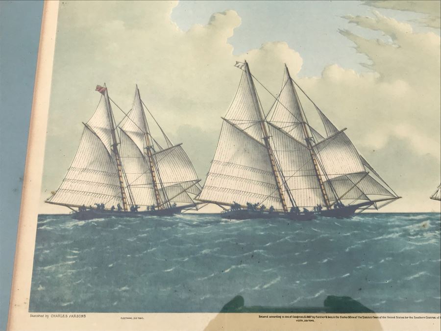 JUST ADDED - Vintage Framed Currier & Ives Print 'The Great Ocean Yacht Race.' 21' X 17' [Photo 3]