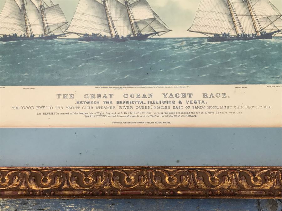 JUST ADDED - Vintage Framed Currier & Ives Print 'The Great Ocean Yacht Race.' 21' X 17' [Photo 10]