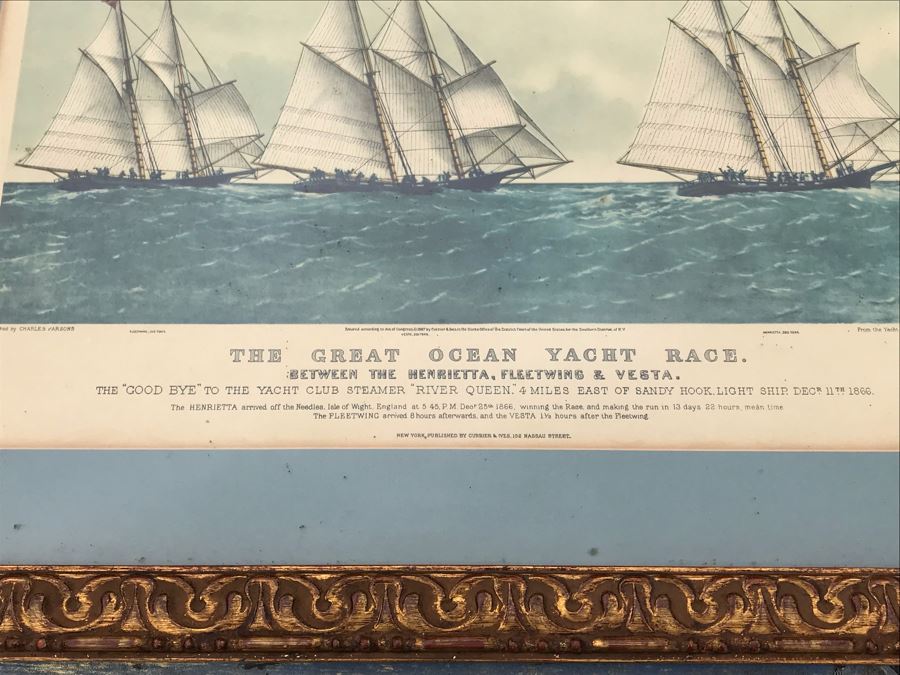 JUST ADDED - Vintage Framed Currier & Ives Print 'The Great Ocean Yacht Race.' 21' X 17' [Photo 5]