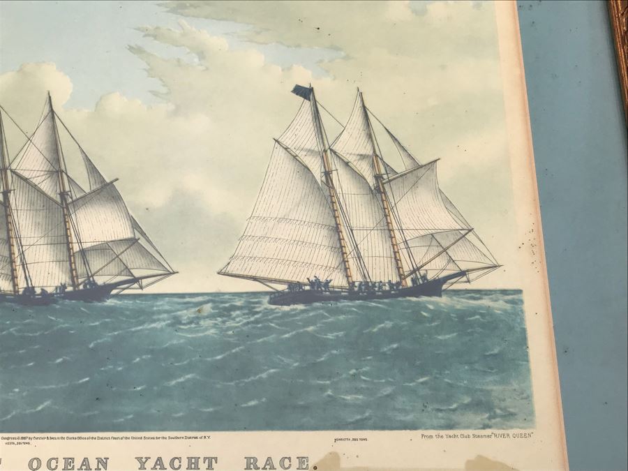 JUST ADDED - Vintage Framed Currier & Ives Print 'The Great Ocean Yacht Race.' 21' X 17' [Photo 4]