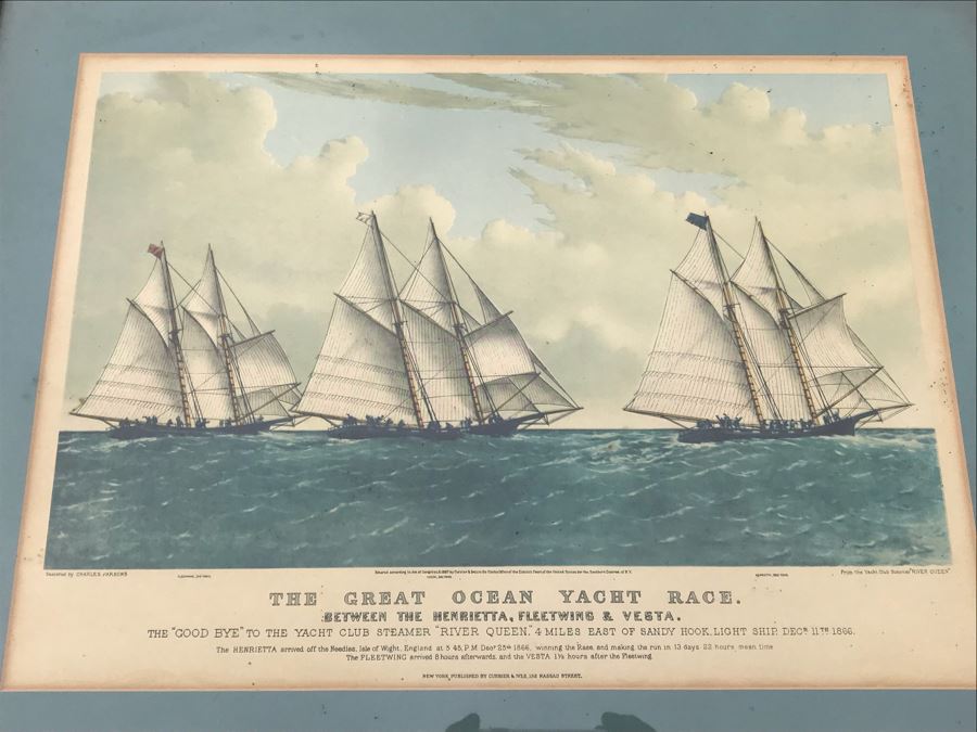 JUST ADDED - Vintage Framed Currier & Ives Print 'The Great Ocean Yacht Race.' 21' X 17' [Photo 2]