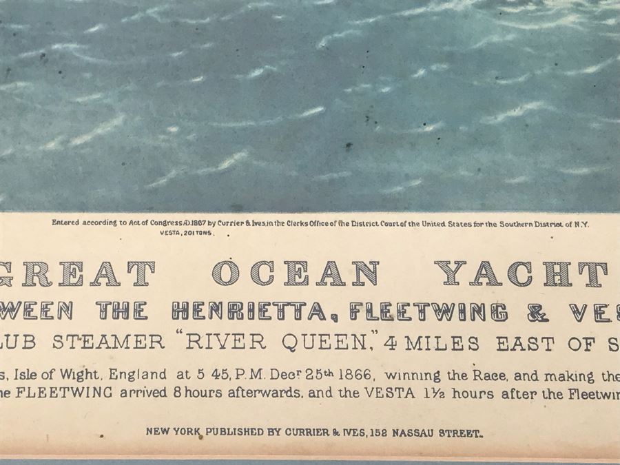 JUST ADDED - Vintage Framed Currier & Ives Print 'The Great Ocean Yacht Race.' 21' X 17' [Photo 9]