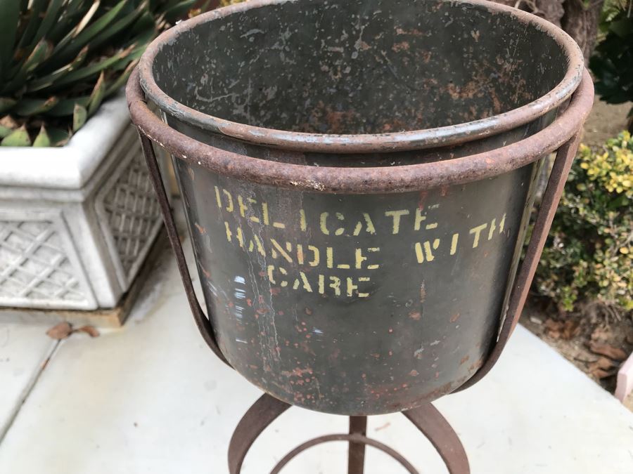 JUST ADDED - Metal Industrial Stand With Bucket (Great For Planter) And Old Turnbuckles, Inc. Eye Bolts Store Advertising Sign [Photo 3]