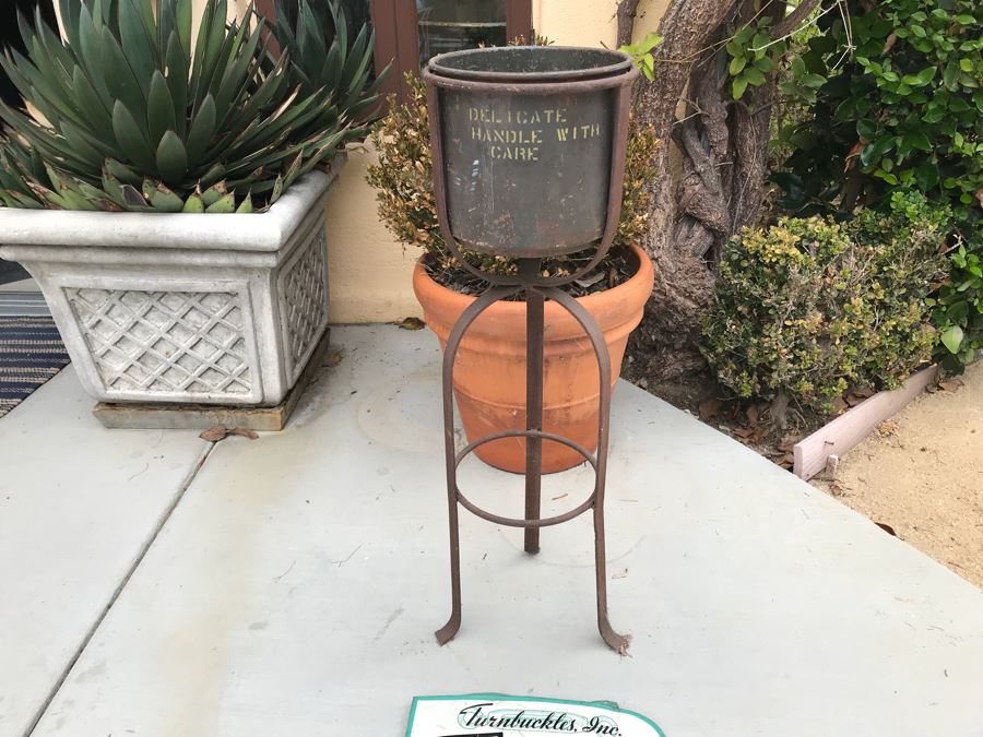 JUST ADDED - Metal Industrial Stand With Bucket (Great For Planter) And Old Turnbuckles, Inc. Eye Bolts Store Advertising Sign [Photo 9]