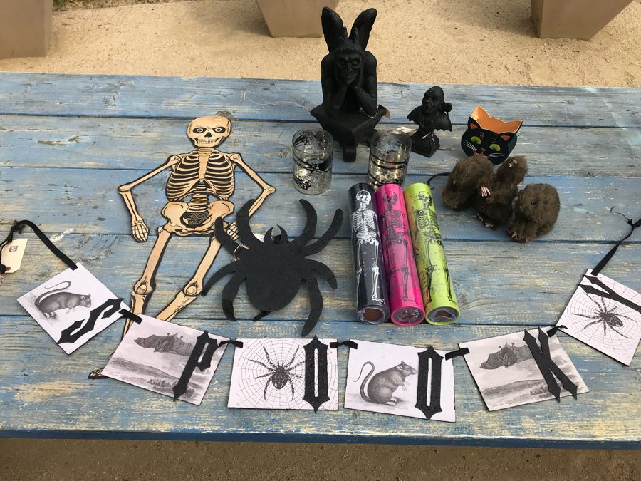 JUST ADDED - Halloween Decoration Lot With Metal Hanging Skeleton And Gargoyle