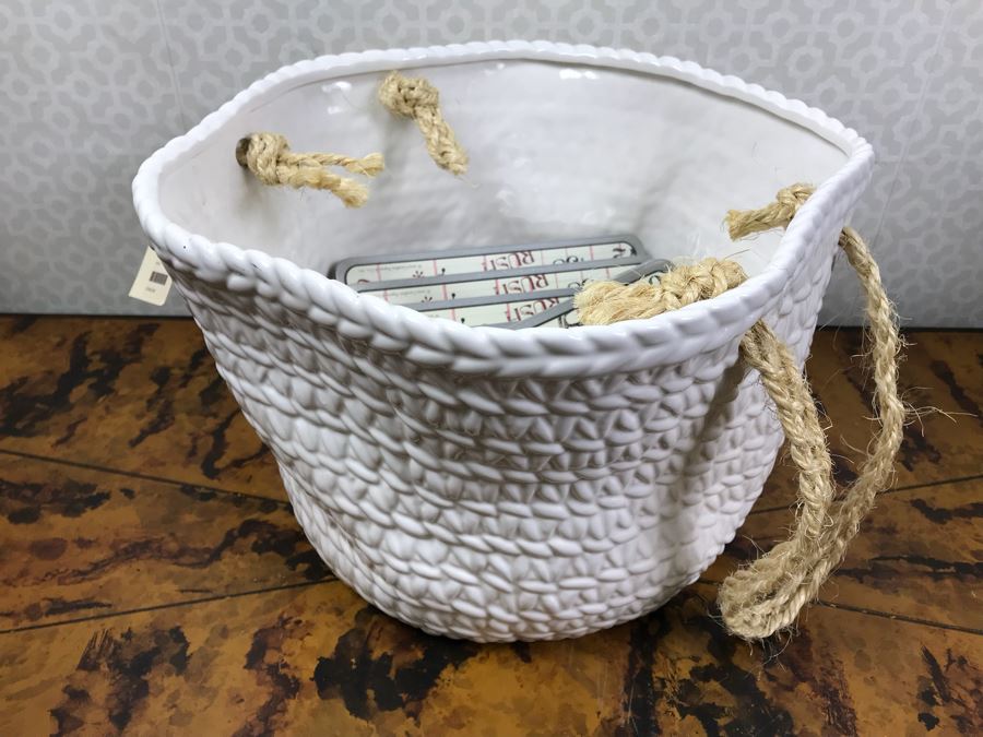 JUST ADDED - White Ceramic Basket With Rope Handles (Retails $160) And (5) New Rubber Stamps Kits [Photo 2]