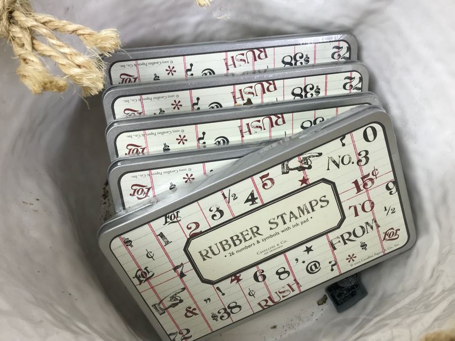 JUST ADDED - White Ceramic Basket With Rope Handles (Retails $160) And (5) New Rubber Stamps Kits [Photo 4]