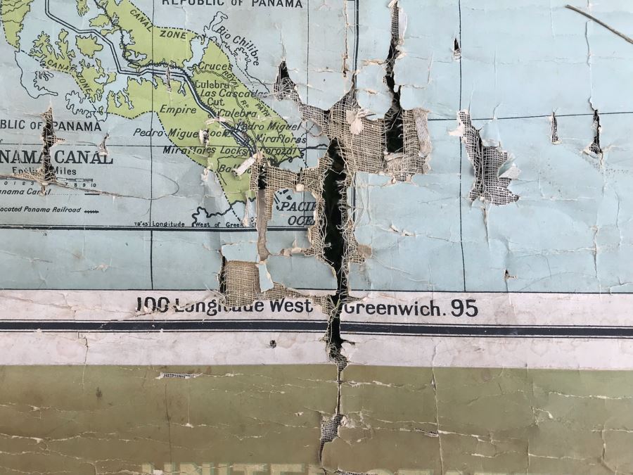 JUST ADDED - Antique 1914 W. & A. K. Johnston, Ltd School Pull Down Map Of The United States And Mexico 41' X 54' (See Photos For Tearing In Canvas) [Photo 8]