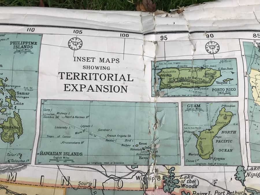 JUST ADDED - Antique 1914 W. & A. K. Johnston, Ltd School Pull Down Map Of The United States And Mexico 41' X 54' (See Photos For Tearing In Canvas) [Photo 3]