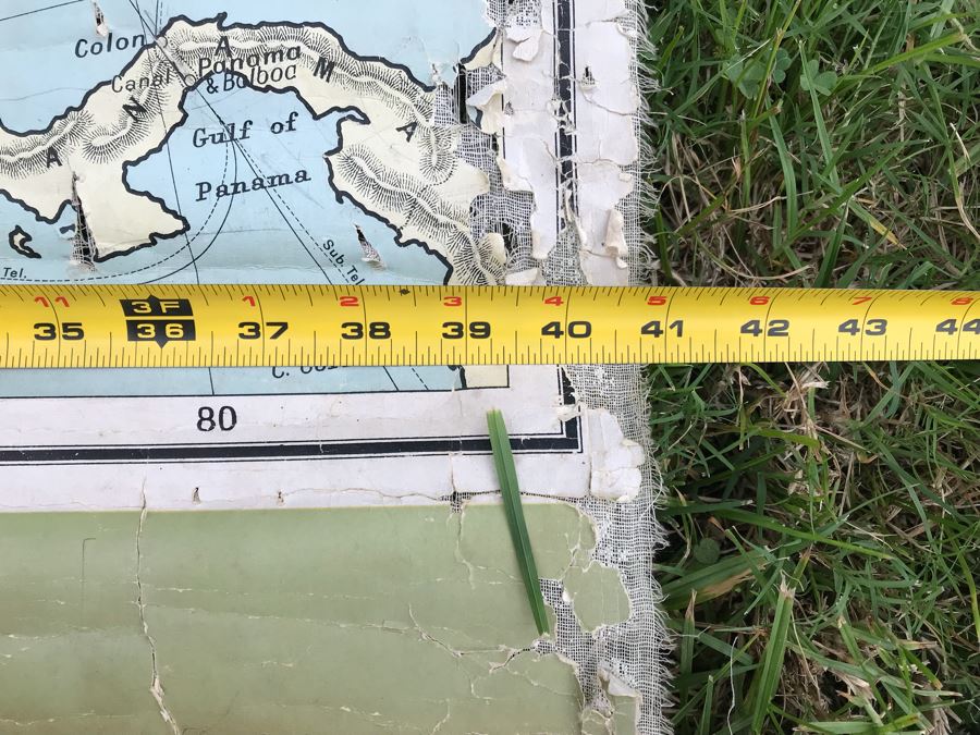 JUST ADDED - Antique 1914 W. & A. K. Johnston, Ltd School Pull Down Map Of The United States And Mexico 41' X 54' (See Photos For Tearing In Canvas) [Photo 14]
