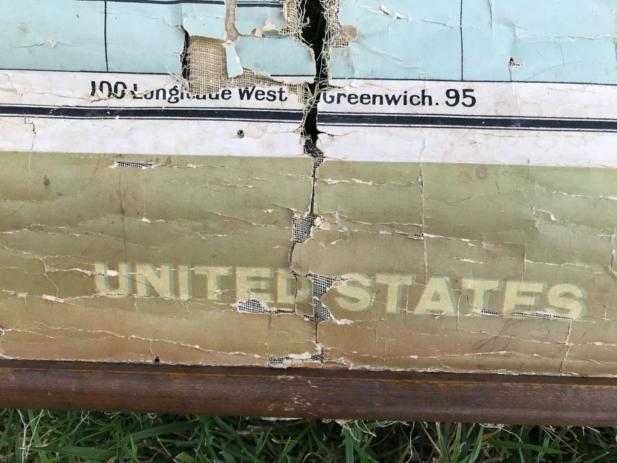 JUST ADDED - Antique 1914 W. & A. K. Johnston, Ltd School Pull Down Map Of The United States And Mexico 41' X 54' (See Photos For Tearing In Canvas) [Photo 13]
