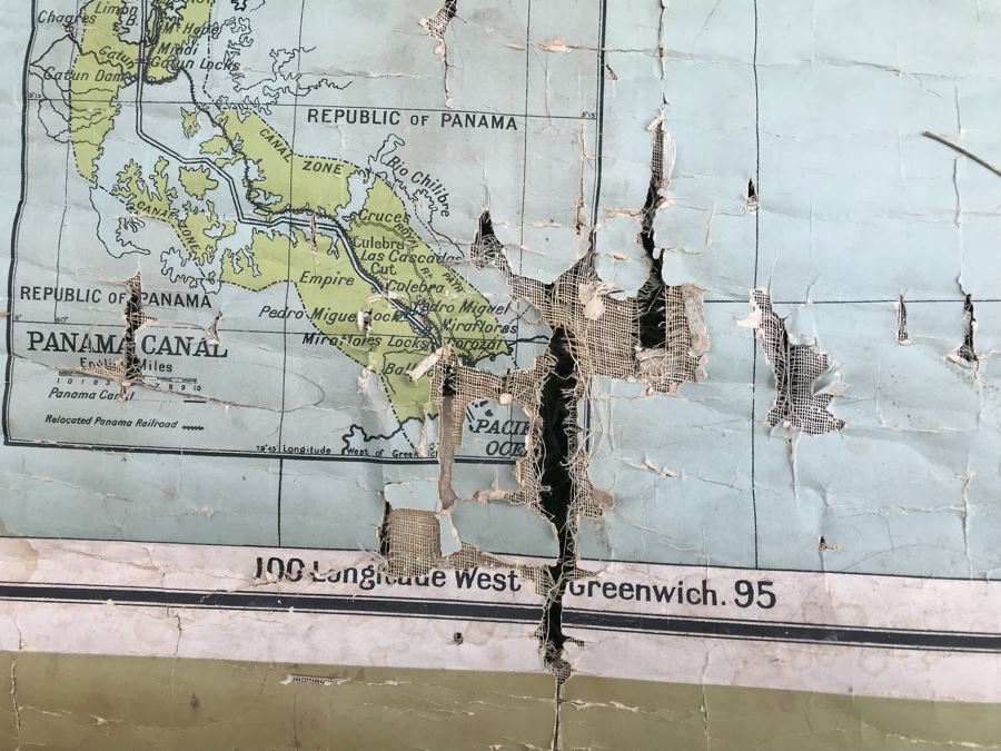 JUST ADDED - Antique 1914 W. & A. K. Johnston, Ltd School Pull Down Map Of The United States And Mexico 41' X 54' (See Photos For Tearing In Canvas) [Photo 12]