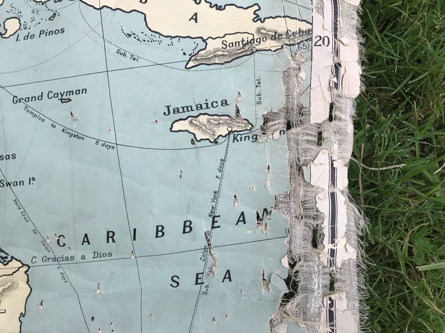 JUST ADDED - Antique 1914 W. & A. K. Johnston, Ltd School Pull Down Map Of The United States And Mexico 41' X 54' (See Photos For Tearing In Canvas) [Photo 10]
