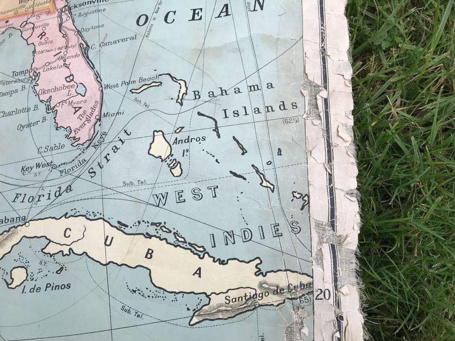 JUST ADDED - Antique 1914 W. & A. K. Johnston, Ltd School Pull Down Map Of The United States And Mexico 41' X 54' (See Photos For Tearing In Canvas) [Photo 11]