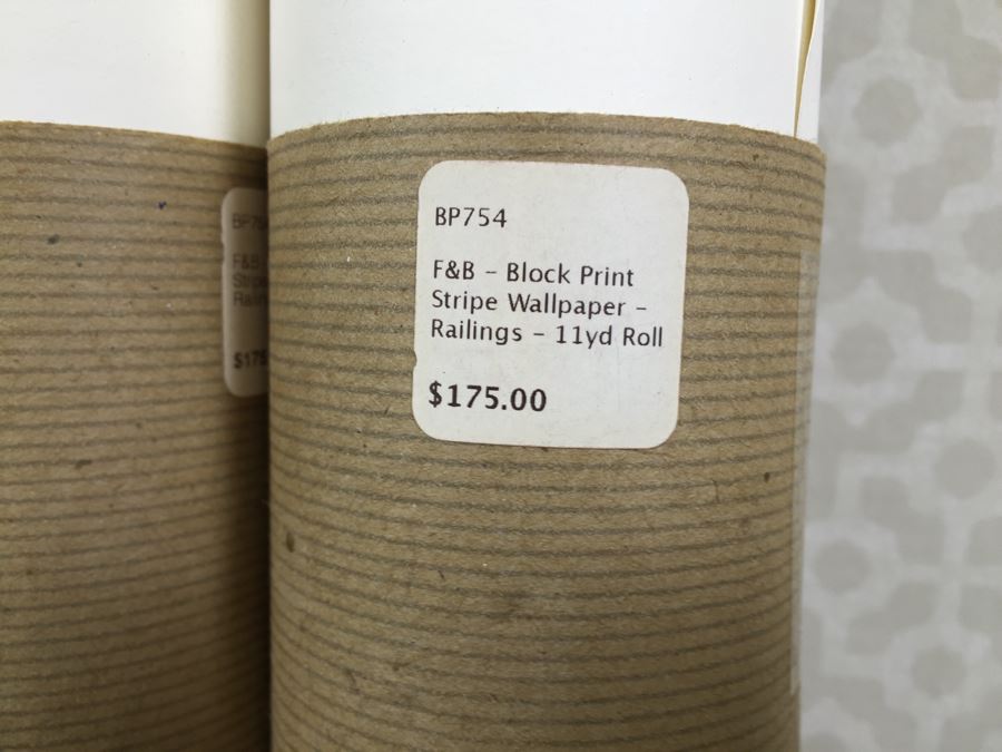 JUST ADDED - (7) NEW Rolls Of F&B Block Print Stripe Wallpaper 11Yds 21'W Retails $1,225 [Photo 5]