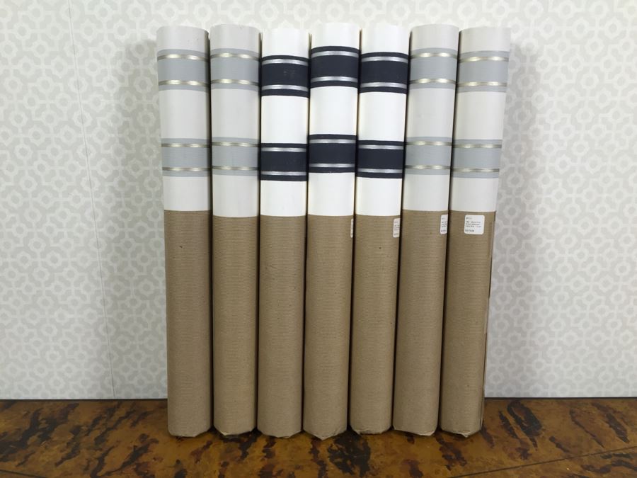 JUST ADDED - (7) NEW Rolls Of F&B Block Print Stripe Wallpaper 11Yds 21'W Retails $1,225 [Photo 1]