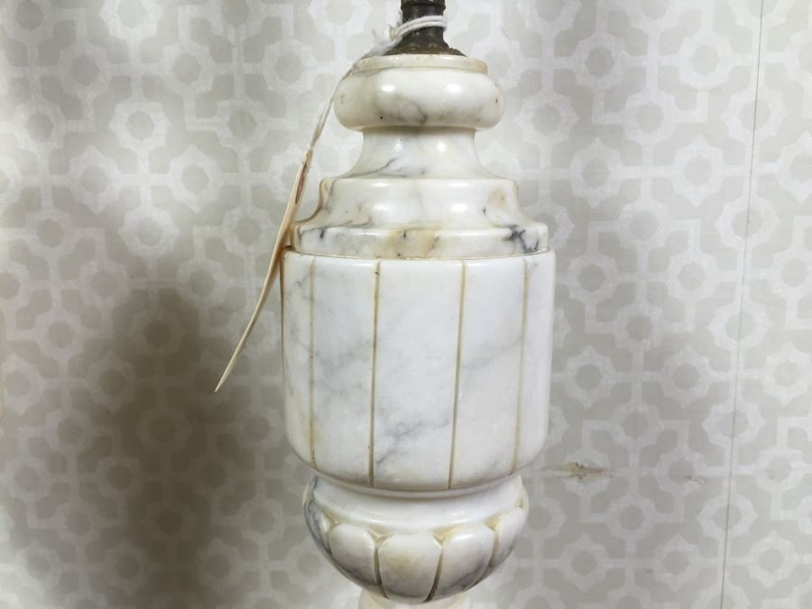 Pair Of Vintage Working Newly Wired Marble Table Lamps (See Photos For Repairs) [Photo 8]